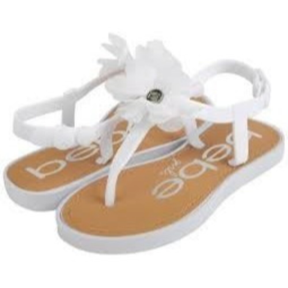 NWOT Bebe Girls' Baby White Chiffon Flower Snap Straps Jelly Thong Sandals S 5/6